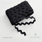 Тесьма вьюнок п/э - VNK01, чёрный/чёрный, 200 м